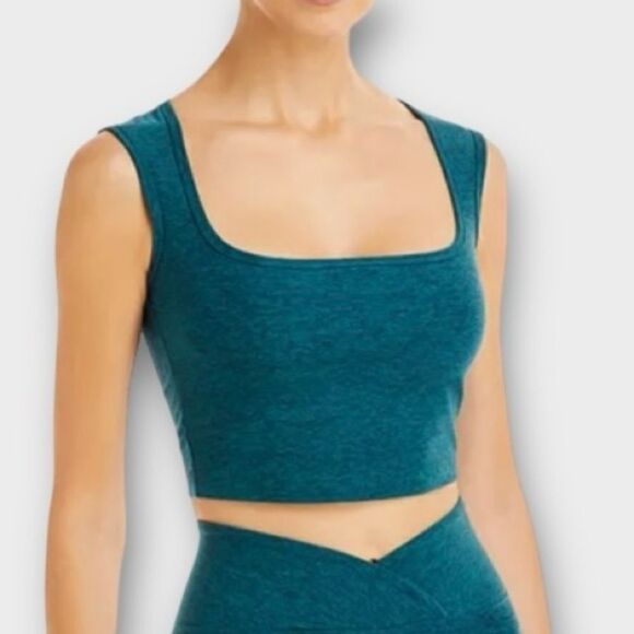 Year of Ours Diana Mid Length Square Neck Sports Bra in Heather Green Women’s XS - Picture 1 of 6